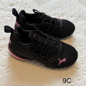 Puma Kids Black Sneakers with Pink Accents